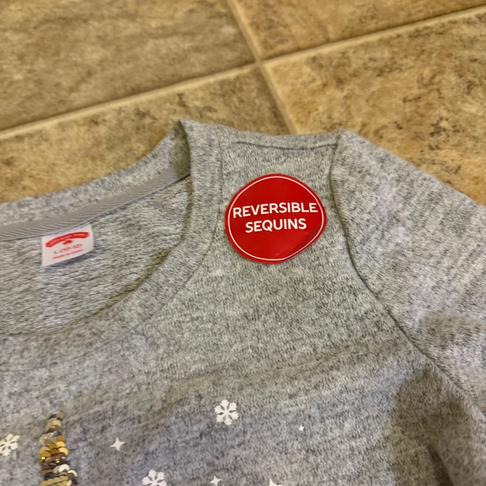 Holiday Time Girls Christmas Unicorn Sweater Gray Reversible Sequins L 10-12 - Picture 4 of 8